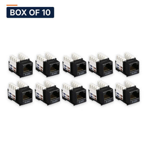 Conversions Tech Keystone Box of 10 ($1.94 ea) Cat6 Keystone Jack, 550 MHz, Punchdown, Black | UTP, 110 IDC, TIA-568 Cat6 | 520-300