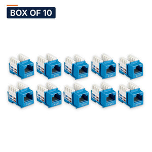Conversions Tech Keystone Box of 10 ($1.94 ea) Cat6 Keystone Jack, 550 MHz, Punchdown, Blue | UTP, 110 IDC, TIA-568 Cat6 | 520-2000