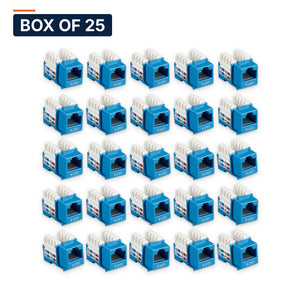 Conversions Tech Keystone Box of 25 ($1.80 ea) Cat6 Keystone Jack, 550 MHz, Punchdown, Blue | UTP, 110 IDC, TIA-568 Cat6 | 520-2000