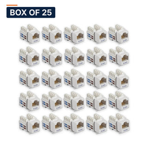 Conversions Tech Keystone Box of 25 ($1.80 ea) Cat6 Keystone Jack, 550 MHz, Punchdown, White | UTP, 110 IDC, TIA-568 Cat6 | 520-100