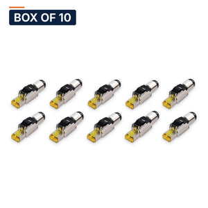 Conversions Tech Modular Plug Box of 10 ($12.39 ea) Cat8 RJ45 Field-Terminable Plug, Shielded, Snap-In Boot | 8P8C, 40 Gbps 2000 MHz, Tool-Less | 950-802