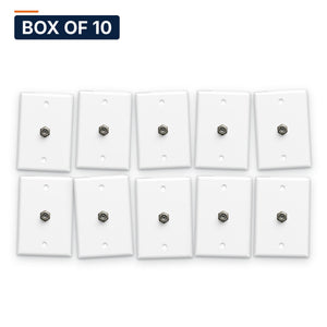 Conversions Tech Wall Plates Box of 10 ($1.49 ea) Coax Wall Plate, 1-Port F81, 1-Gang, White | Female to Female F-Connector, 3 GHz | 500-107