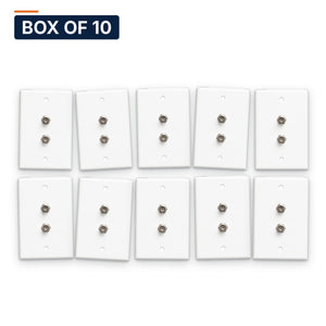 Conversions Tech Wall Plates Box of 10 ($1.99 ea) Coax Wall Plate, 2-Port F81, 1-Gang, White | Female to Female F-Connectors, 3 GHz | 500-207