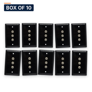 Conversions Tech Wall Plates Box of 10 ($2.40 ea) Coax Wall Plate, 3-Port F81, 1-Gang, Black | Female to Female F-Connectors, 3 GHz | 500-201