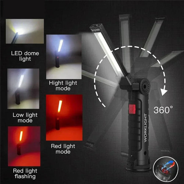 Conversions Tech COB LED Work Light Dimmable USB Rechargeable LED Flashlight Inspection Lamp With Magnetic Hook Power Bank 18650 Battery Torch