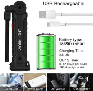 Conversions Tech COB LED Work Light Dimmable USB Rechargeable LED Flashlight Inspection Lamp With Magnetic Hook Power Bank 18650 Battery Torch