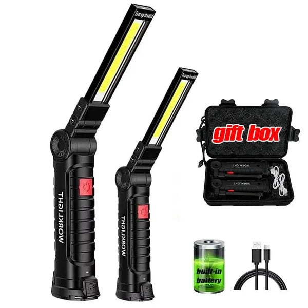 Conversions Tech COB LED Work Light Dimmable USB Rechargeable LED Flashlight Inspection Lamp With Magnetic Hook Power Bank 18650 Battery Torch