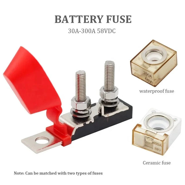 Conversions Tech 30-400A / 58V Compact Mount 30-300A Double MRBF Terminal Fuse Block for Marine Battery 5/16\" M8 Stud Low Breaking Capacity Ceramic Copper