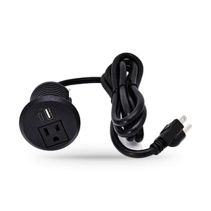 Conversions Tech Embedded Power Conference Table Power Grommet, Round, Black | 1 AC, 1 USB-C, 1 USB-A, 2-1/8 in Cutout | 1666-010