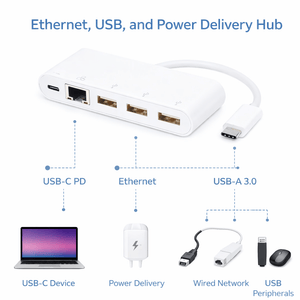 Conversions Technology Hub Conversions Tech USB-C Hub with 3× USB 3.0, Gigabit Ethernet &amp; USB-C Power Delivery Charging