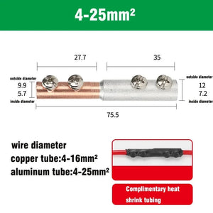 Conversions Tech GTL-25 / 5Pcs Copper aluminum joint GTL25/16 Screw fixation quick Cable Crimp Terminal Wire middle Connector Bimetallic With Heat Shrink Tube