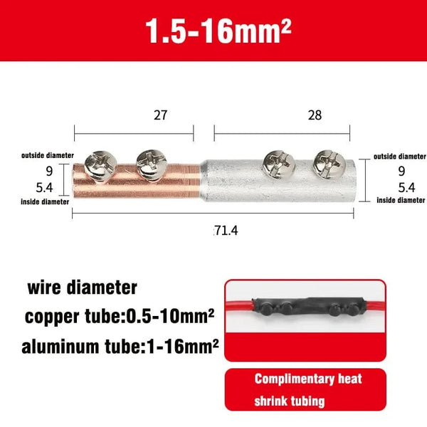 Conversions Tech GTL-16 / 5Pcs Copper aluminum joint GTL25/16 Screw fixation quick Cable Crimp Terminal Wire middle Connector Bimetallic With Heat Shrink Tube
