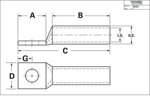 Conversions Technology Copper Long Barrel One Hole Compression Lug 500 MCM 5/8-inch Bolt Size