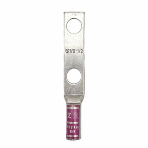 Conversions Technology Copper Long Barrel Two Hole Compression Lugs 1/0 AWG 1/2-inch Bolt Size