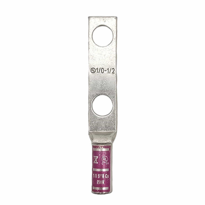 Conversions Technology Copper Long Barrel Two Hole Compression Lugs 1/0 AWG 1/2-inch Bolt Size