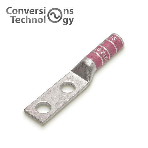 Conversions Technology COPPER LONG BARREL TWO HOLE COMPRESSION LUGS 1/0 AWG 1/4-inch Bolt Size