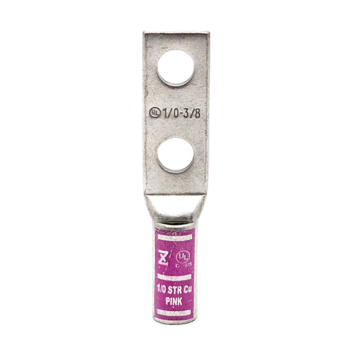 Conversions Technology Copper Long Barrel Two Hole Compression Lugs 1/0 AWG 3/8-inch Bolt Size