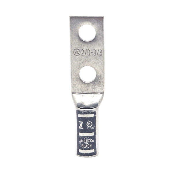 Conversions Technology Copper Long Barrel Two Hole Compression Lugs 2/0 AWG 3/8-inch Bolt Size