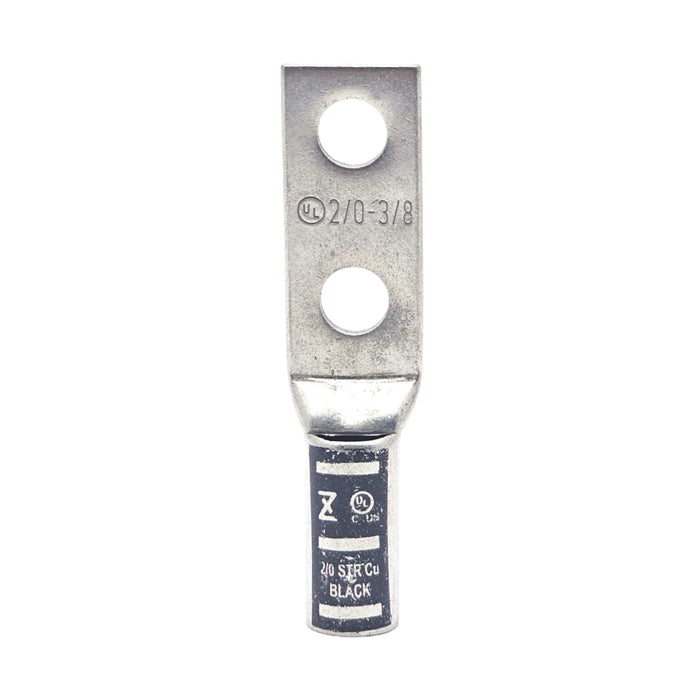 Conversions Technology Copper Long Barrel Two Hole Compression Lugs 2/0 AWG 3/8-inch Bolt Size