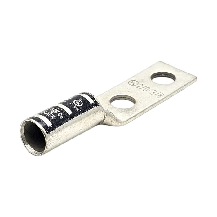 Conversions Technology Copper Long Barrel Two Hole Compression Lugs 2/0 AWG 3/8-inch Bolt Size