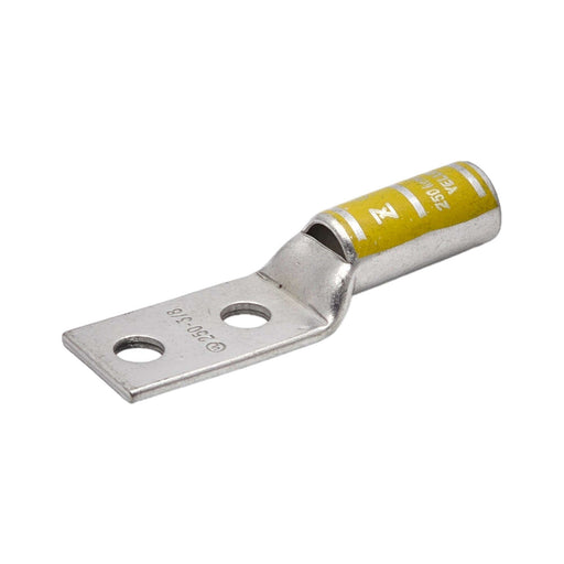 Conversions Technology Compression Lug Copper Long Barrel Two Hole Compression Lugs 250 MCM 1/4-inch Bolt Size