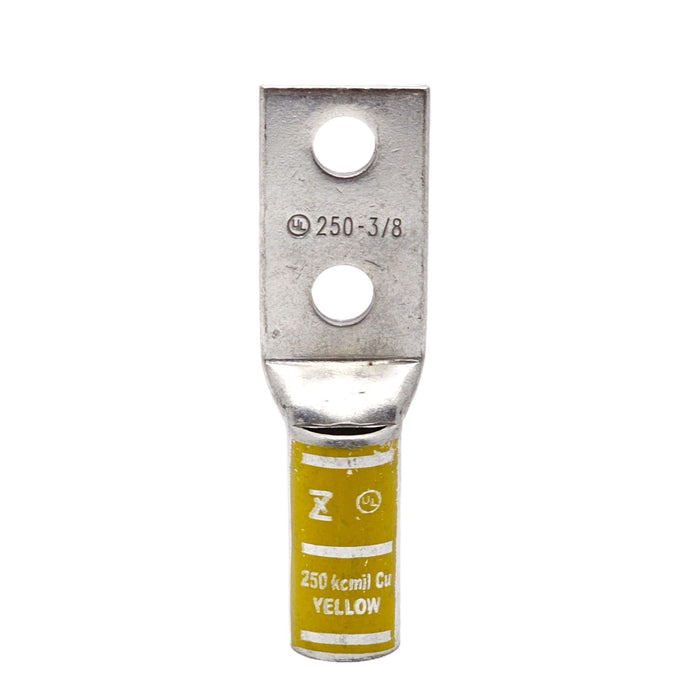 Conversions Technology Compression Lug Copper Long Barrel Two Hole Compression Lugs 250 MCM 1/4-inch Bolt Size