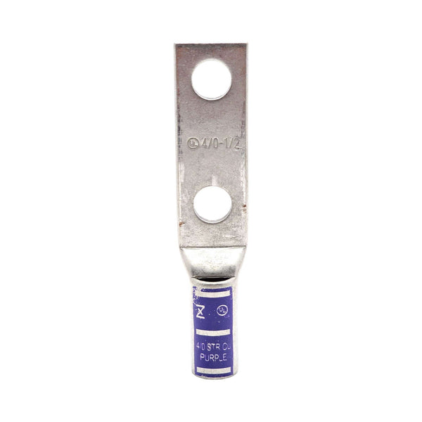 Conversions Technology Copper Long Barrel Two Hole Compression Lugs 4/0 AWG 1/2-inch Bolt Size