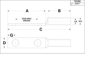 Conversions Technology Copper Long Barrel Two Hole Compression Lugs 4 AWG 1/4-inch Bolt Size