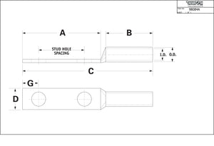 Conversions Technology Copper Long Barrel Two Hole Compression Lugs 8 AWG 1/2-inch Bolt Size