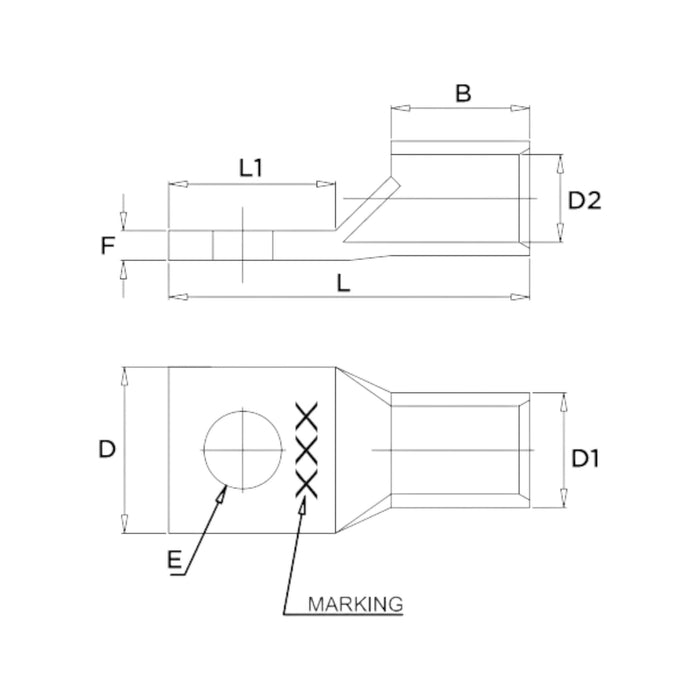 Conversions Technology Copper Short Barrel One Hole Compression Lugs 2/0 AWG 1/4 Bolt Size