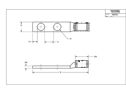 Conversions Technology Copper Short Barrel Two Hole Compression Lugs 6 AWG 5/16  Bolt Size