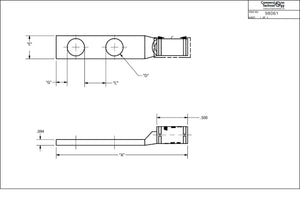 Conversions Technology Copper Short Barrel Two Hole Compression Lugs 600 MCM 3/8-inch Bolt Size