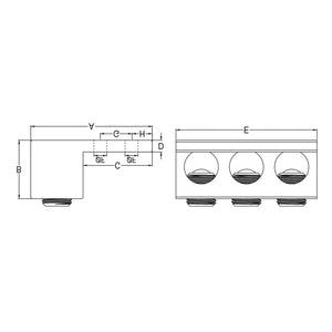Conversions Tech Electrical > Connectors > Mechanical Connectors CT-T3H1-2-A2 Mechanical Lug, 3-Conductor, 2-Hole | 14 AWG to 2 AWG, Tin-Plated 6061-T6 Aluminum, cULus