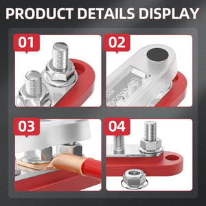 Conversions Tech DaierTek Bus Bar 12V Power Distribution Block with Cover 5 x 1/4" Studs Terminal Block Max 150A 48VDC Positive Negative for Auto