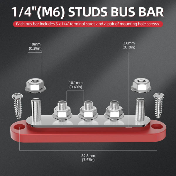Conversions Tech DaierTek Bus Bar 12V Power Distribution Block with Cover 5 x 1/4" Studs Terminal Block Max 150A 48VDC Positive Negative for Auto