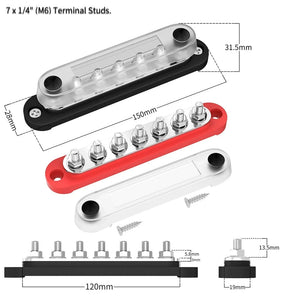 Conversions Tech 2PCS 7XM6 DaierTek Car Terminal Block Negative Bus Bar 12V 150A Terminal Block 12V Power Distribution Block M8 Termianl Bus for Automotive