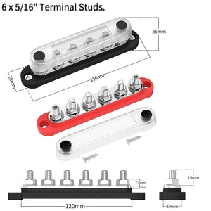 Conversions Tech 2PCS 6XM8 DaierTek Car Terminal Block Negative Bus Bar 12V 150A Terminal Block 12V Power Distribution Block M8 Termianl Bus for Automotive