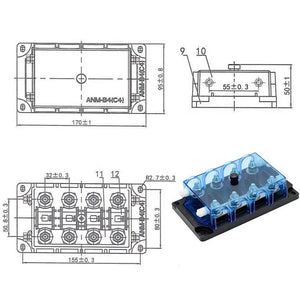 Conversions Tech 32V / 40-500a DC 32V 300A AC 220V 300A 4 Ways Auto Audio Stereo ANM-C4 ANM Fuse Holder Bolt Down Fuse Box
