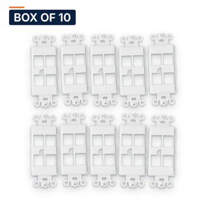 Conversions Tech Wall Plates Box of 10 ($1.99 ea) Decorator Keystone Insert, 4-Port, White | Fits Decora Wall Plates, Holds Cat6, HDMI, Coax Jacks | 400-204