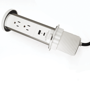 Theta® Pop-Up Power Desktop Pop up power, 2AC, USB-A, USB-C; White/Silver Finish