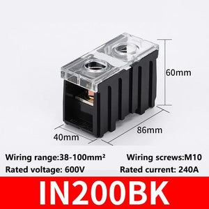 Conversions Tech IN200BK / 1Pcs DIN Rail Terminal Block IN411S IN30BK IN12BK High power split type junction box Wire connectors Copper terminal block 600V 30A