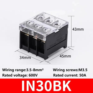 Conversions Tech IN30BK / 1Pcs DIN Rail Terminal Block IN411S IN30BK IN12BK High power split type junction box Wire connectors Copper terminal block 600V 30A