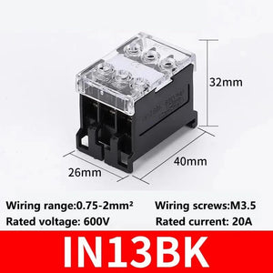 Conversions Tech IN13BK / 1Pcs DIN Rail Terminal Block IN411S IN30BK IN12BK High power split type junction box Wire connectors Copper terminal block 600V 30A
