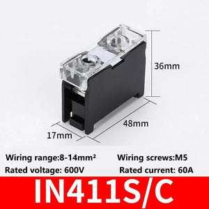 Conversions Tech IN411S / 1Pcs DIN Rail Terminal Block IN411S IN30BK IN12BK High power split type junction box Wire connectors Copper terminal block 600V 30A
