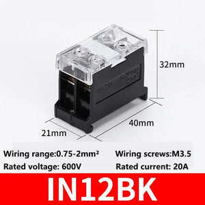 Conversions Tech IN12BK / 1Pcs DIN Rail Terminal Block IN411S IN30BK IN12BK High power split type junction box Wire connectors Copper terminal block 600V 30A