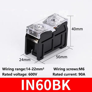 Conversions Tech IN60BK / 1Pcs DIN Rail Terminal Block IN411S IN30BK IN12BK High power split type junction box Wire connectors Copper terminal block 600V 30A