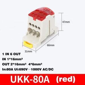 Conversions Tech UKK-80A red Din Rail Terminal Block UKK 80A/125A/160A/250A/400A Distribution Box One In Several Out Unipolar Junction Box wire Connector