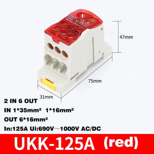 Conversions Tech UKK-125A red Din Rail Terminal Block UKK 80A/125A/160A/250A/400A Distribution Box One In Several Out Unipolar Junction Box wire Connector