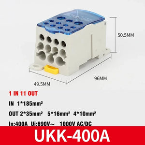 Conversions Tech UKK-400A blue Din Rail Terminal Block UKK 80A/125A/160A/250A/400A Distribution Box One In Several Out Unipolar Junction Box wire Connector
