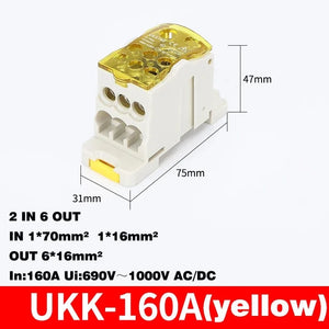 Conversions Tech UKK-160A yellow Din Rail Terminal Block UKK 80A/125A/160A/250A/400A Distribution Box One In Several Out Unipolar Junction Box wire Connector